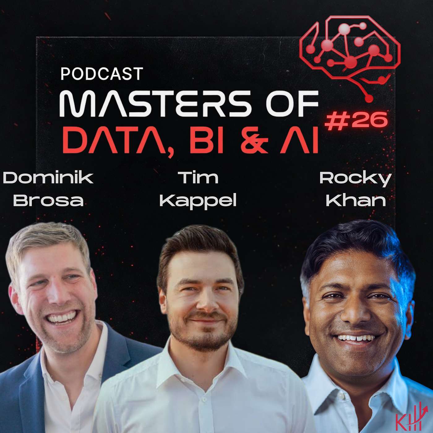 Episoden-Cover Masters of Data BI/AI #26 mit Rocky Khan, Tim Kappel und Dominik Brosa